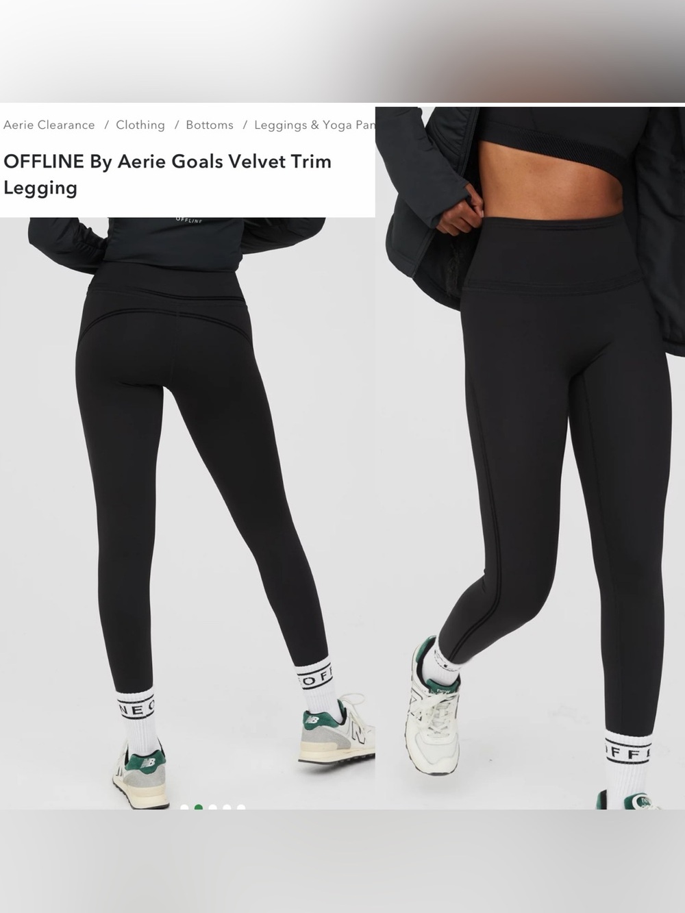 OFFLINE By Aerie Goals Velvet Trim Leggings in Black Size Small